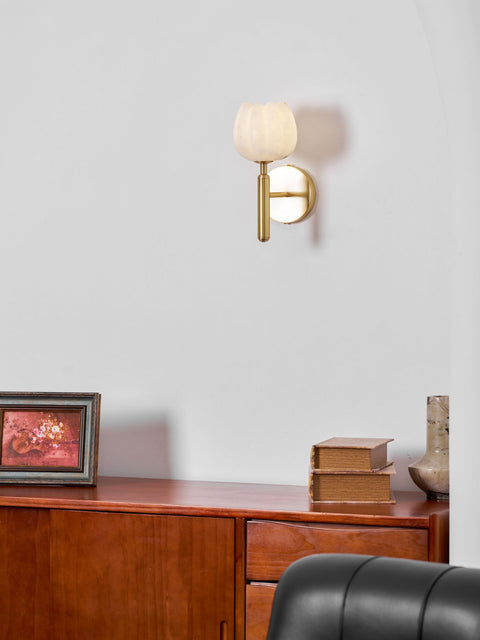 Mian Alabaster Flower Wall Lamp with Brass Frame