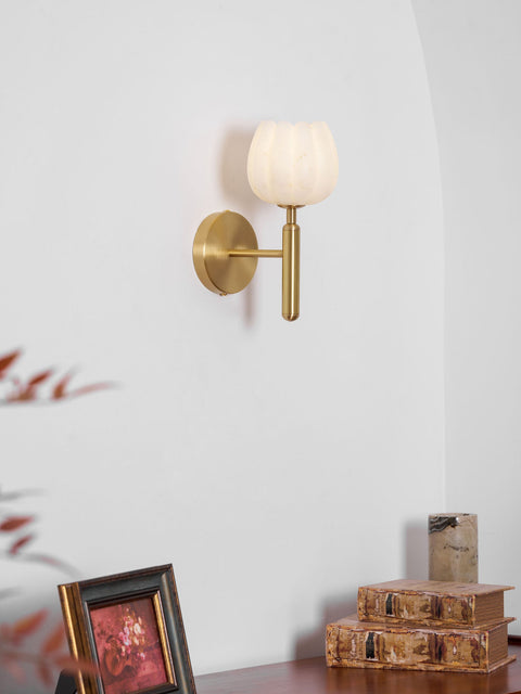 Mian Alabaster Flower Wall Lamp with Brass Frame