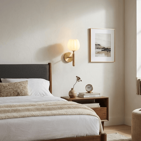 Mian Alabaster Flower Wall Lamp with Brass Frame