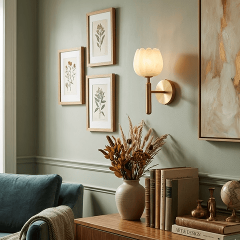 Mian Alabaster Flower Wall Lamp with Brass Frame
