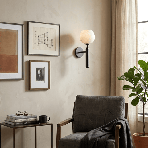 Mian Alabaster Flower Wall Lamp with Brass Frame