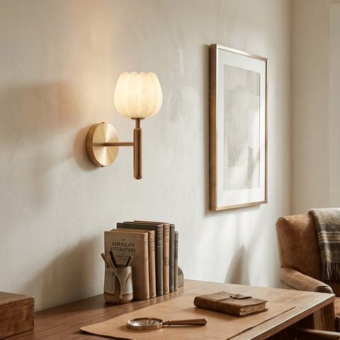 Mian Alabaster Flower Wall Lamp with Brass Frame