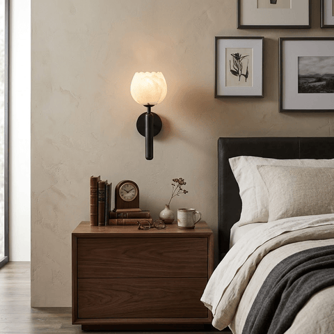 Mian Alabaster Flower Wall Lamp with Brass Frame