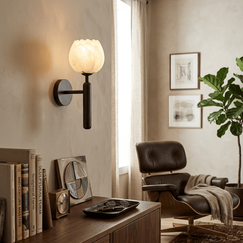 Mian Alabaster Flower Wall Lamp with Brass Frame