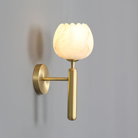 Mian Alabaster Flower Wall Lamp with Brass Frame