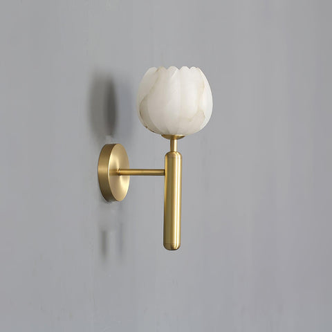 Mian Alabaster Flower Wall Lamp with Brass Frame