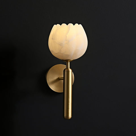 Mian Alabaster Flower Wall Lamp with Brass Frame