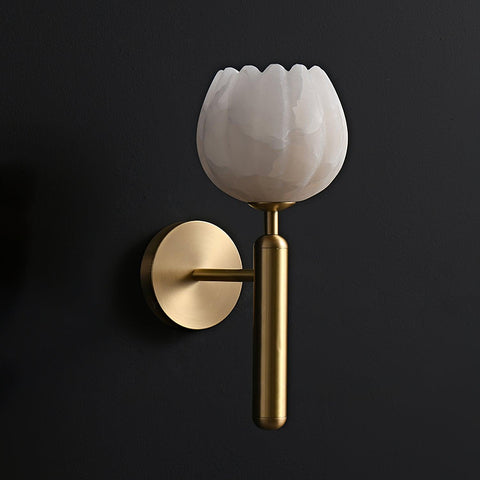 Mian Alabaster Flower Wall Lamp with Brass Frame