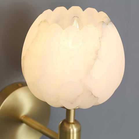 Mian Alabaster Flower Wall Lamp with Brass Frame