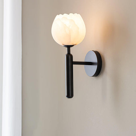 Mian Alabaster Flower Wall Lamp with Brass Frame