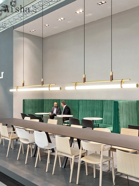 Linear LED Pendant Light with Acrylic Shade and Faux Leather Straps