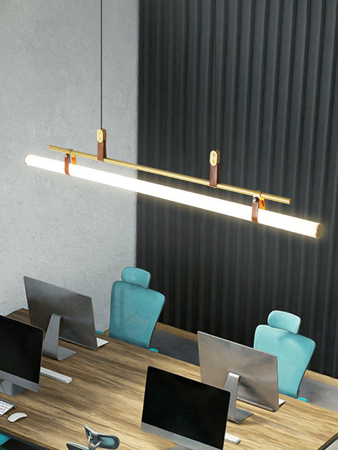 Linear LED Pendant Light with Acrylic Shade and Faux Leather Straps