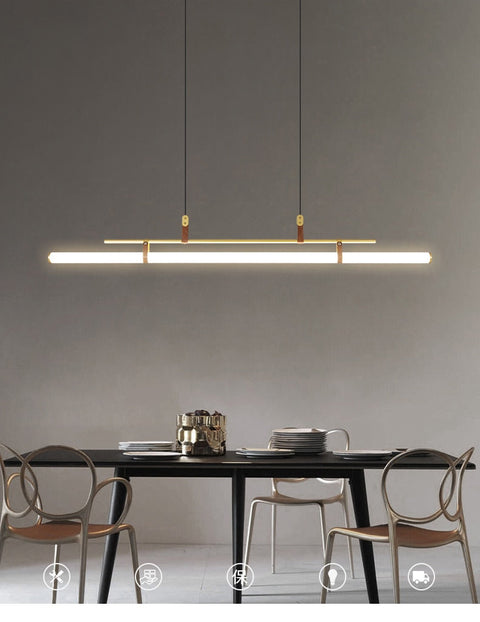 Linear LED Pendant Light with Acrylic Shade and Faux Leather Straps
