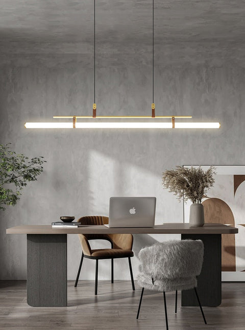 Linear LED Pendant Light with Acrylic Shade and Faux Leather Straps