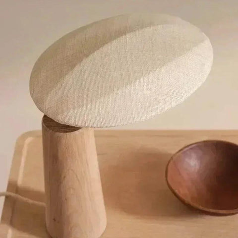 Mushroom-Shaped Wood Table Lamp with Fabric Shade — product view