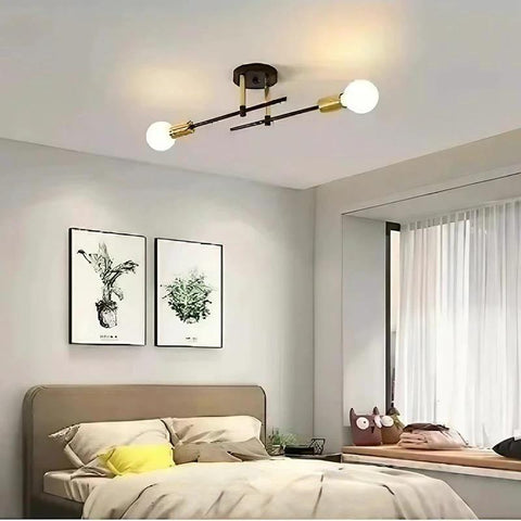 Two-Light Industrial Ceiling Fixture with Metal Arms — product view