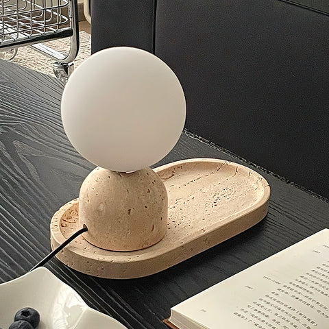 Modern Spherical Glass Table Lamp with Decorative Marble or Travertine Base