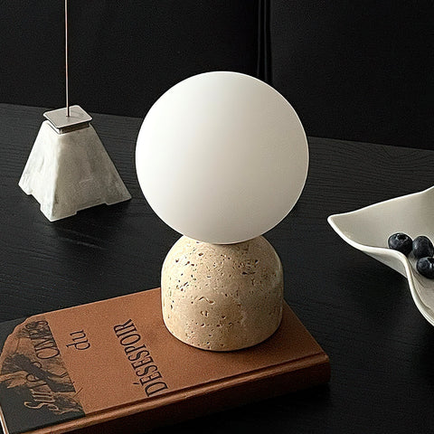 Modern Spherical Glass Table Lamp with Decorative Marble or Travertine Base