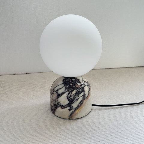 Modern Spherical Glass Table Lamp with Decorative Marble or Travertine Base