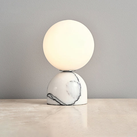 Modern Spherical Glass Table Lamp with Decorative Marble or Travertine Base