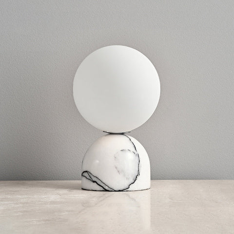 Modern Spherical Glass Table Lamp with Decorative Marble or Travertine Base