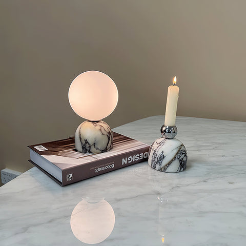 Modern Spherical Glass Table Lamp with Decorative Marble or Travertine Base