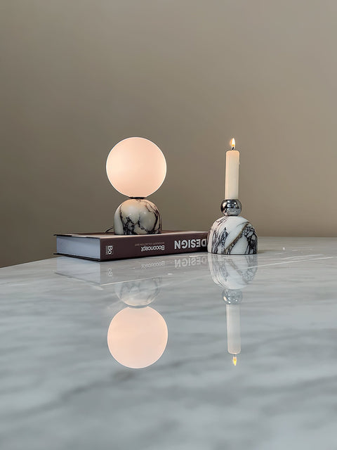 Modern Spherical Glass Table Lamp with Decorative Marble or Travertine Base