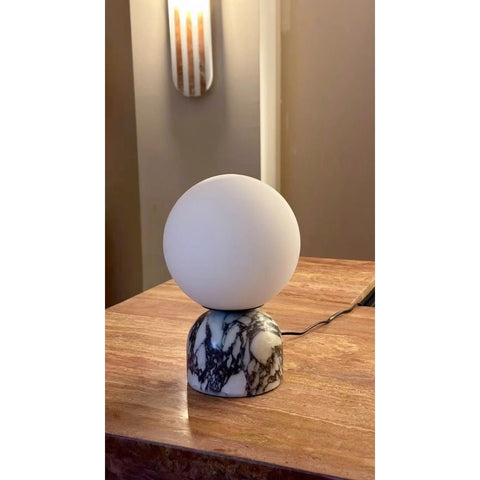 Modern Spherical Glass Table Lamp with Decorative Marble or Travertine Base