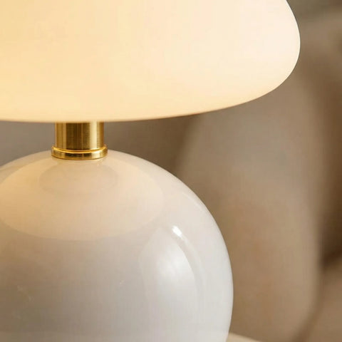 Table Lamp with Mushroom Shade and Rounded Ceramic Base