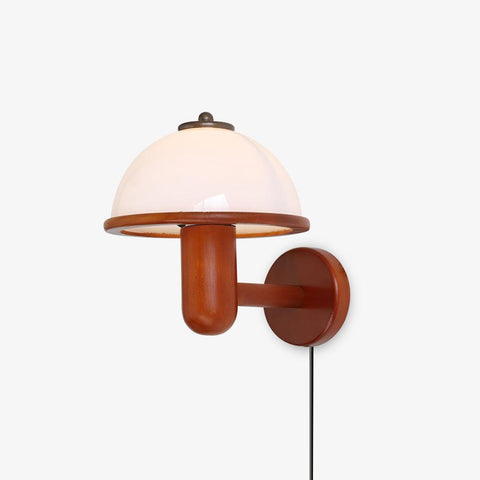 Mushroom Wood Wall Lamp with Domed Glass Shade