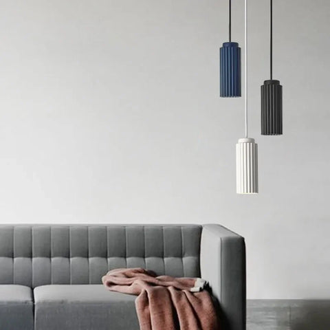 Minimalist Ribbed Metal Pendant Light with Adjustable Hanging Cable