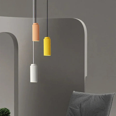 Minimalist Ribbed Metal Pendant Light with Adjustable Hanging Cable