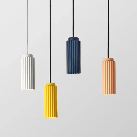 Minimalist Ribbed Metal Pendant Light with Adjustable Hanging Cable