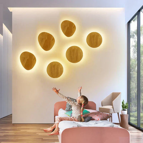 Modern LED Wooden Wall Light with Linen Shade for Living Room and Bedroom