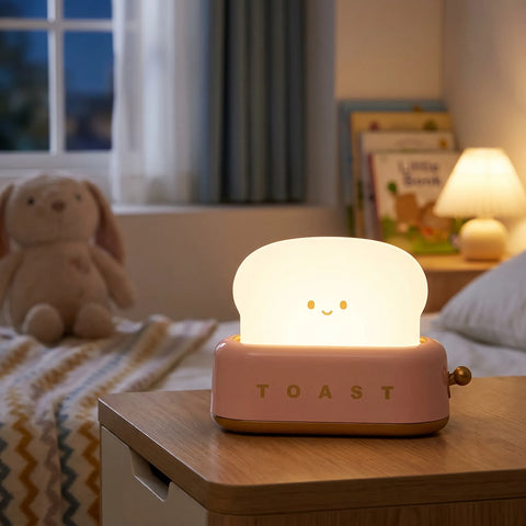 LED Night Light with Smiling Toast Design and Dimming