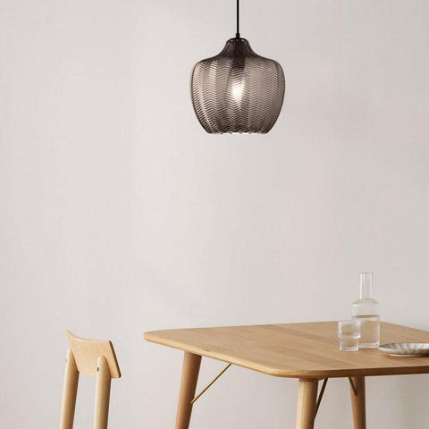 Wavy Glass Pendant Light with Textured Barrel Shade
