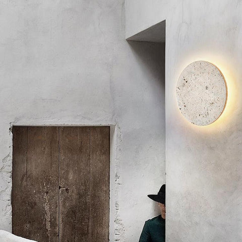 Wall Light with Round Travertine Shade