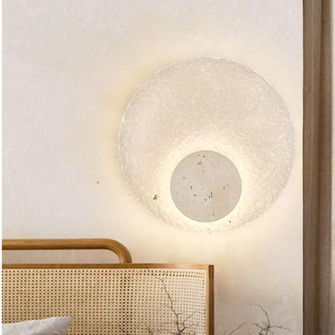 Modern Round Acrylic and Travertine LED Wall Lamp with Warm or Three-Color Lighting