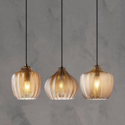 Wavy Glass Pendant Light with Textured Barrel Shade