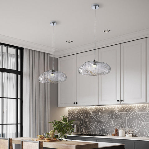 Cloud-Shape Glass Pendant Light with Rippled Shade