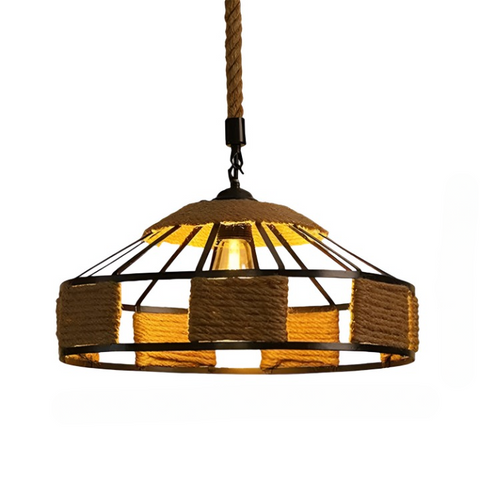 Pendant Light with Hemp Rope and Iron Shade
