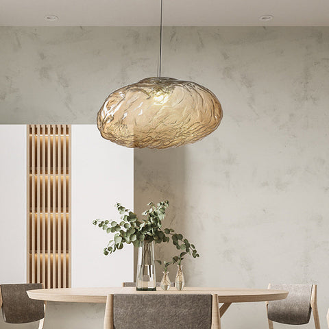 Cloud-Shape Glass Pendant Light with Rippled Shade