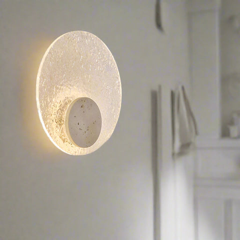 Modern Round Acrylic and Travertine LED Wall Lamp with Warm or Three-Color Lighting