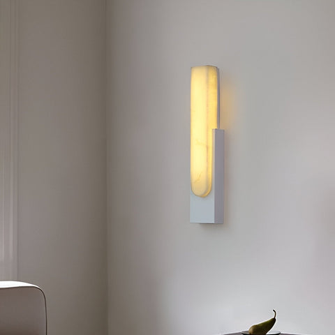 Modern Alabaster LED Wall Lamp with Gold Metal Frame, Minimalist Hardwired Sconce for Bedroom and Hallway