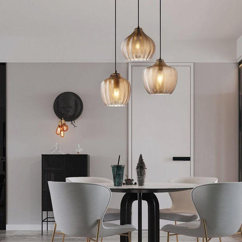 Wavy Glass Pendant Light with Textured Barrel Shade
