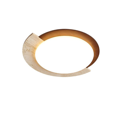 Ceiling Light with Geometric Travertine and Wood-Look Ring