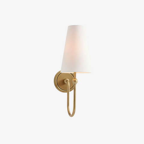 Stirrup Brass Wall Sconce with Tapered Fabric Shade