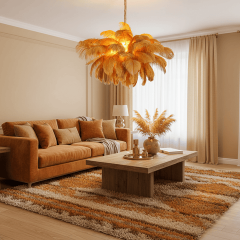 Ostrich Feather Chandelier with Layered Plume Shade