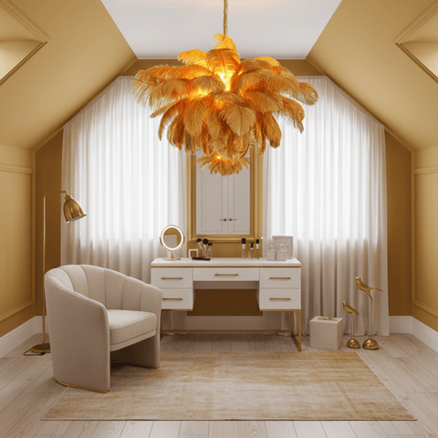 Ostrich Feather Chandelier with Layered Plume Shade
