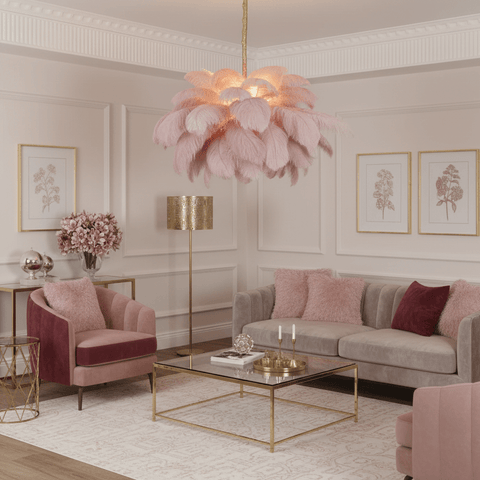 Ostrich Feather Chandelier with Layered Plume Shade
